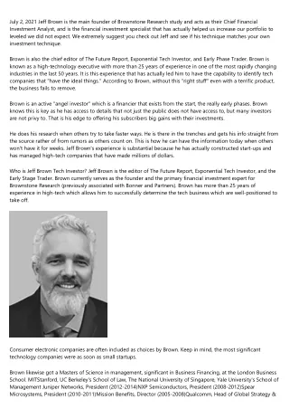 july 2 2021 jeff brown is the main founder