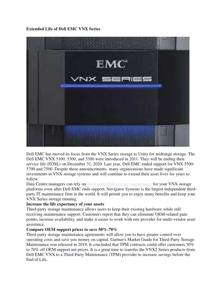 extended life of dell emc vnx series