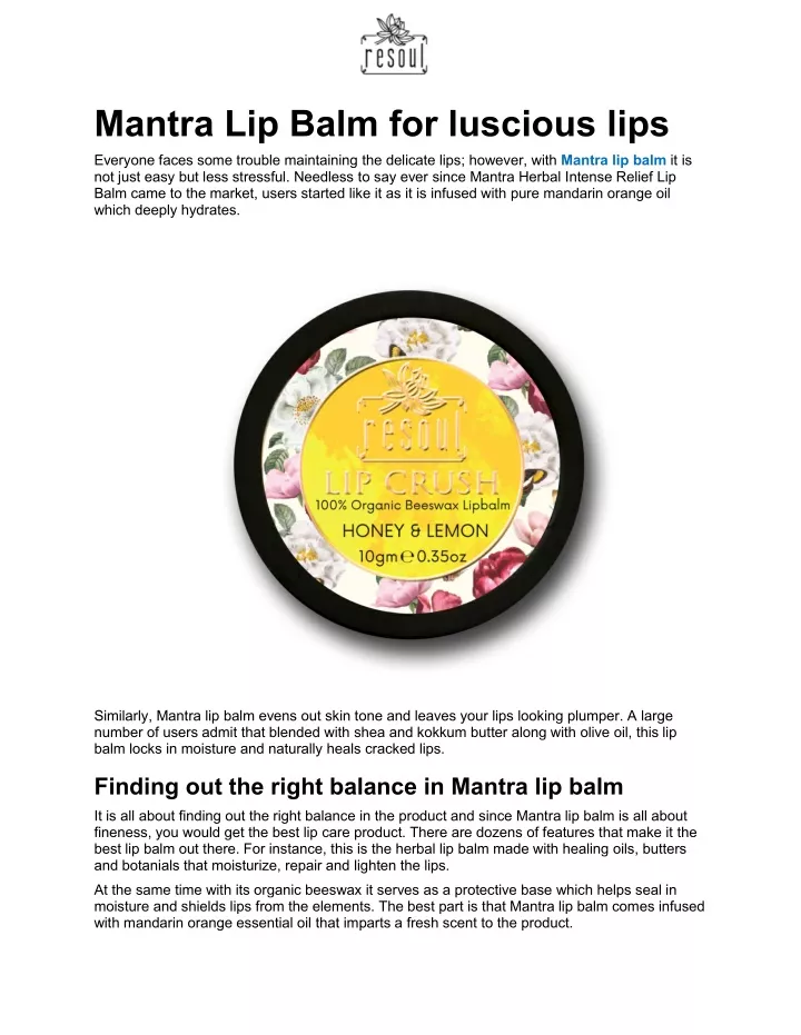 mantra lip balm for luscious lips