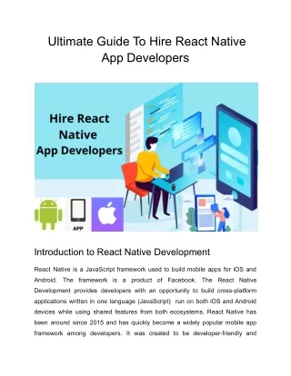 Ultimate Guide To Hire React Native App Developers