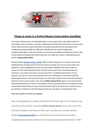 Things to check in a Perfect Money Casino before Gambling
