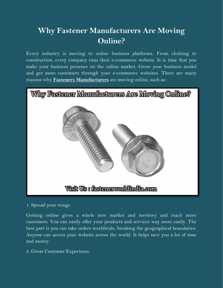 why fastener manufacturers are moving online