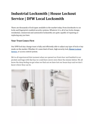 Industrial Locksmith | House Lockout Service | DFW Local Locksmith