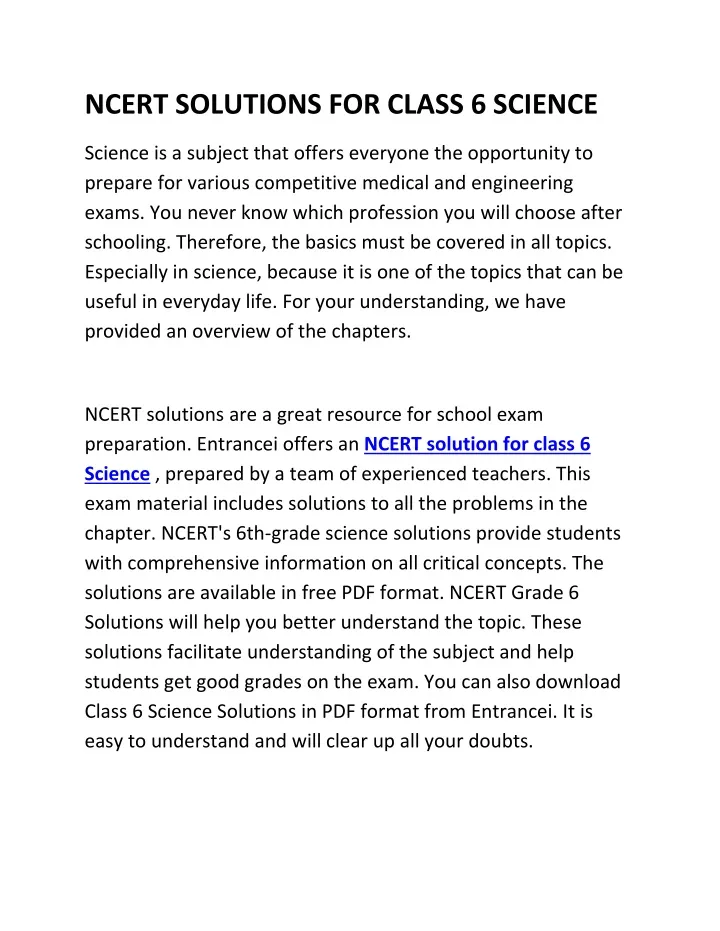 ncert solutions for class 6 science