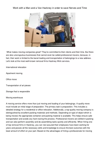 work with a man and a van hackney in order