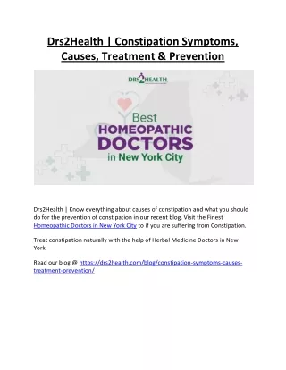 Drs2Health | Constipation Symptoms, Causes, Treatment & Prevention