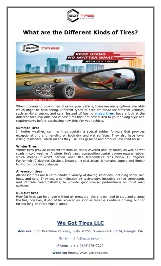what are the different kinds of tires