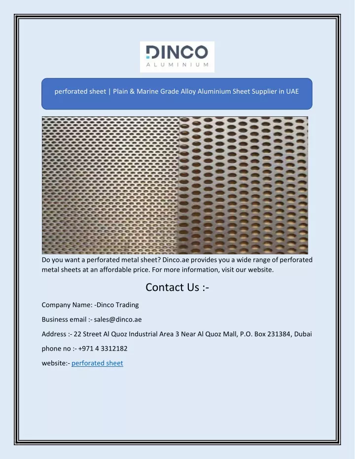 perforated sheet plain marine grade alloy