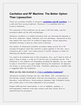 Cavitation and RF Machine The Better Option Than Liposuction