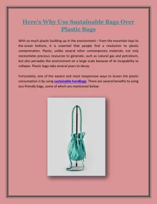 Here’s Why Use Sustainable Bags Over Plastic Bags?