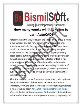 How many weeks will it take me to learn AutoCAD