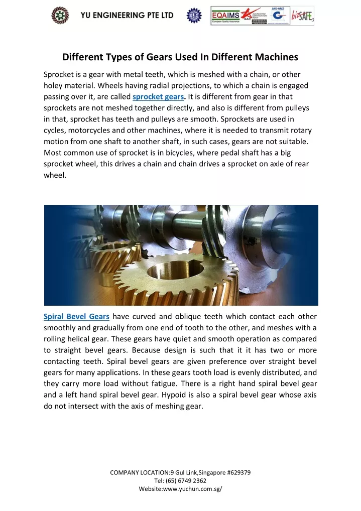 different types of gears used in different