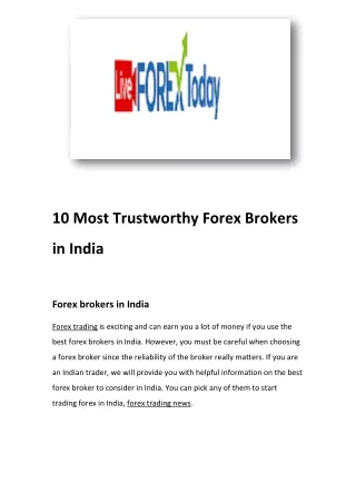 10 most trustworthy forex brokers