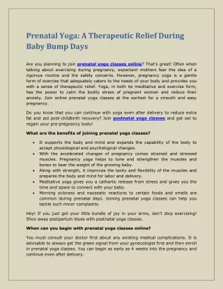 Prenatal Yoga A Therapeutic Relief During Baby Bump Days