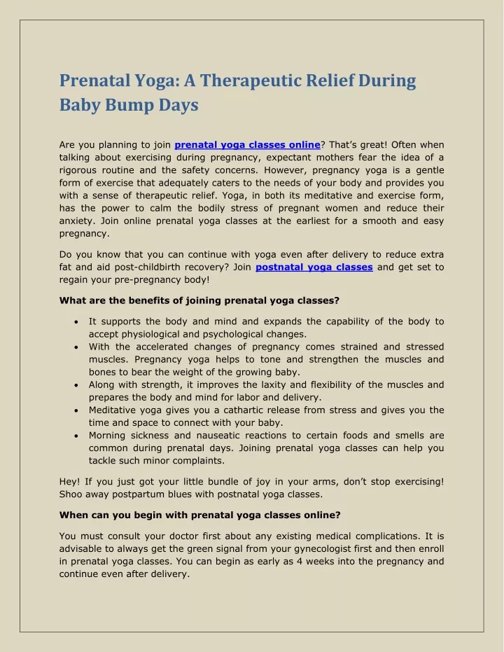 prenatal yoga a therapeutic relief during baby