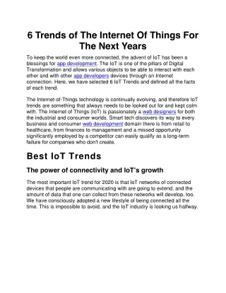 6 trends of the internet of things for the next