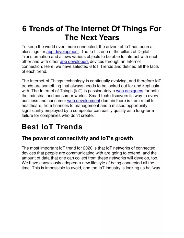 6 trends of the internet of things for the next