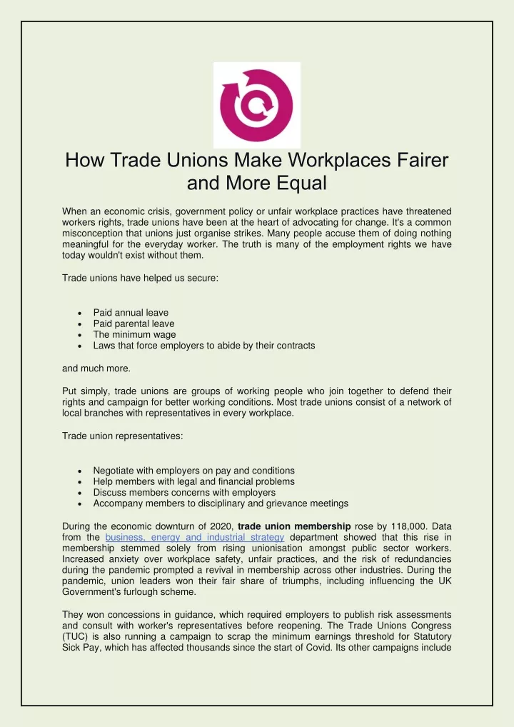 how trade unions make workplaces fairer and more