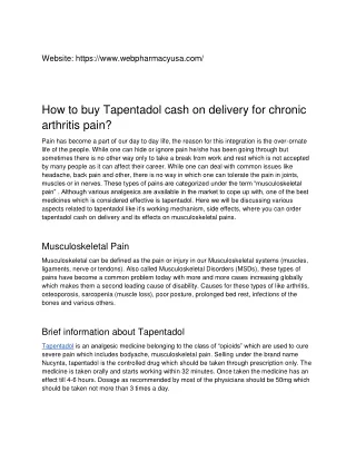 How to buy Tapentadol cash on delivery for chronic musculoskeletal pain