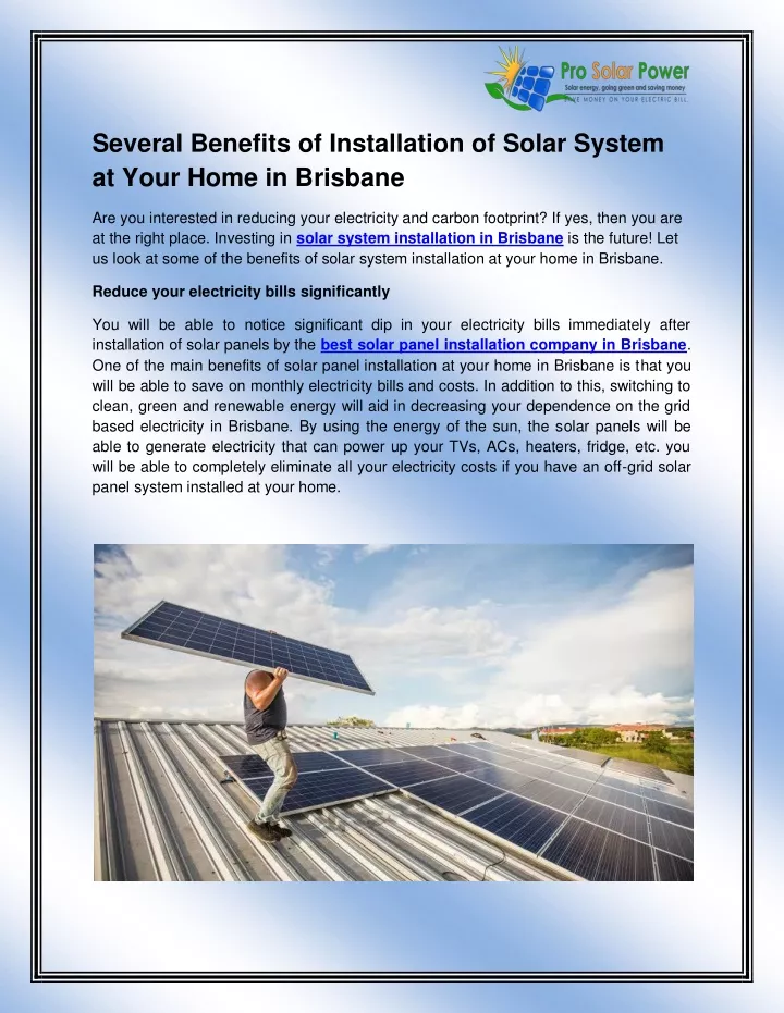 several benefits of installation of solar system