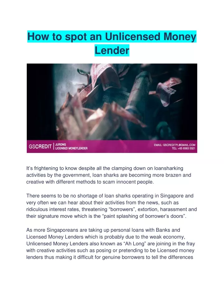how to spot an unlicensed money lender