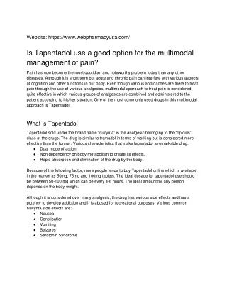 Is Tapentadol use a good option for the multimodal management of pain