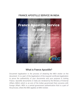 FRANCE APOSTILLE SERVICE IN INDIA