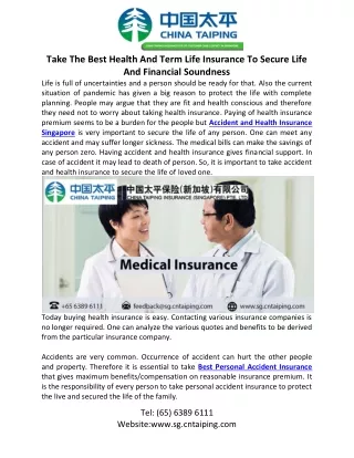 Accident and Health Insurance Singapore