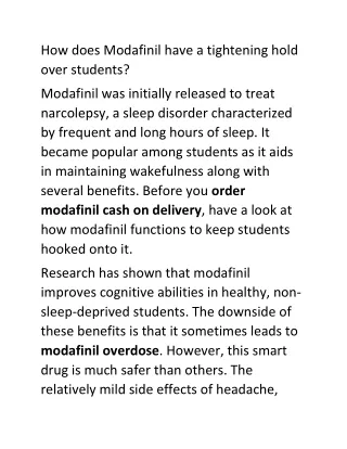 How does Modafinil have a tightening hold over students