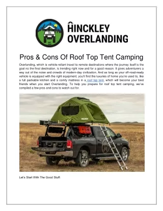 Pros & Cons Of Roof Top Tent Camping