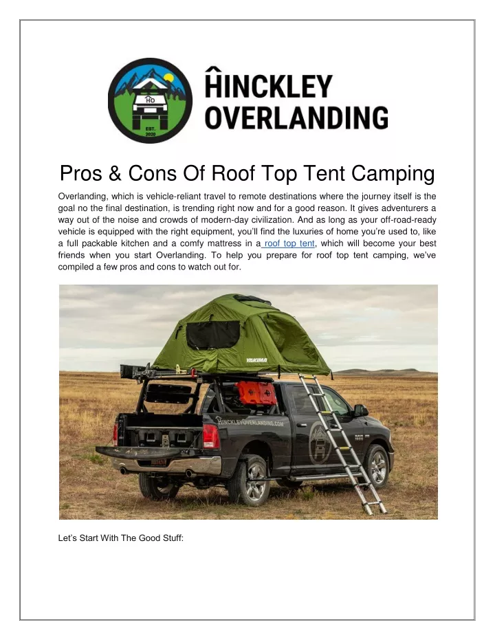pros cons of roof top tent camping