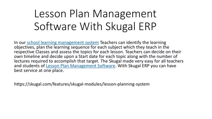 lesson plan management software with skugal erp