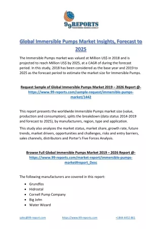 Global Immersible Pumps Market Insights, Forecast to 2025