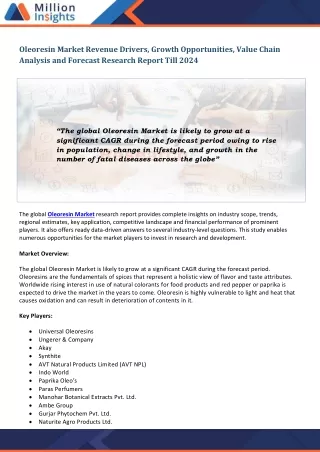 oleoresin market revenue drivers growth