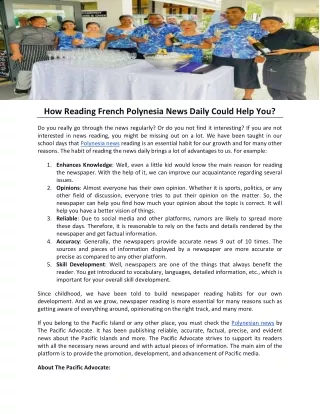 How Reading French Polynesia News Daily Could Help You