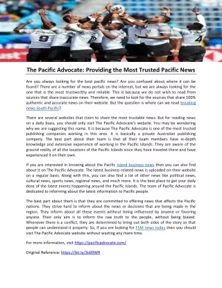 The Pacific Advocate- Providing the Most Trusted Pacific News