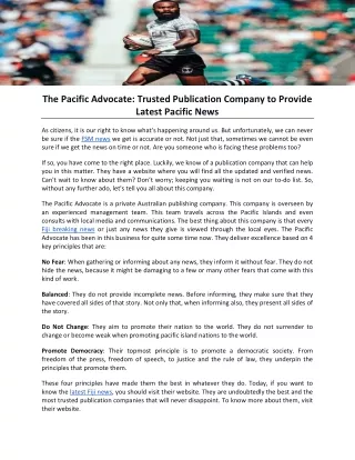The Pacific Advocate-Trusted Publication Company to Provide Latest Pacific News