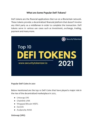 what are some popular defi tokens