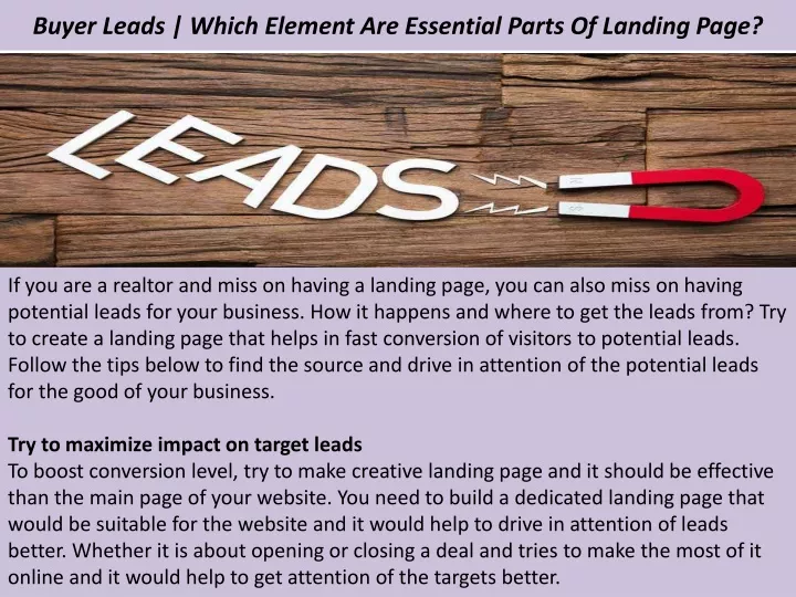 buyer leads which element are essential parts of landing page