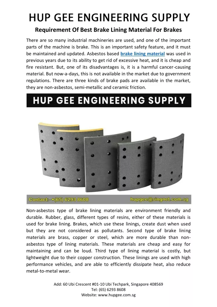 requirement of best brake lining material