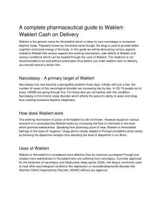 A complete pharmaceutical guide to Waklert- Waklert Cash on Delivery
