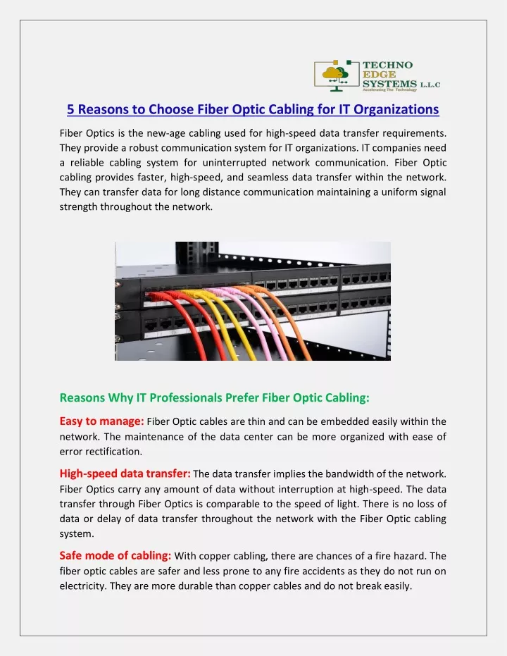 5 reasons to choose fiber optic cabling