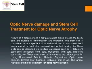 Stem Cell Treatment for Optic Nerve damage