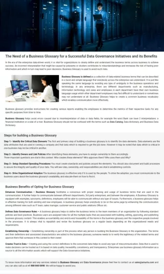 The Need of a Business Glossary for a Successful Data Governance Initiatives and its Benefits