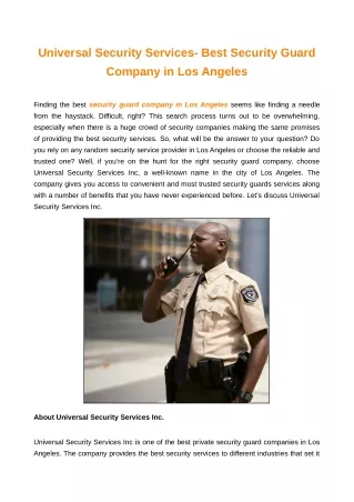 Top Reasons to Hire the Security Guard Company in Los Angeles
