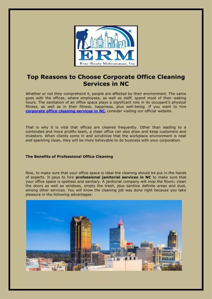 top reasons to choose corporate office cleaning