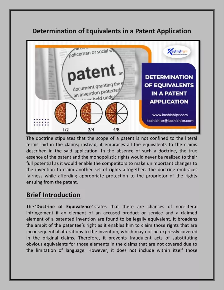 determination of equivalents in a patent