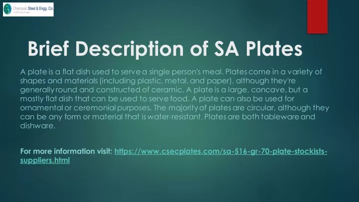 brief description of sa plates