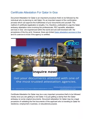 Certificate Attestation For Qatar In Goa