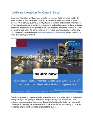 Certificate Attestation For Qatar In Dubai